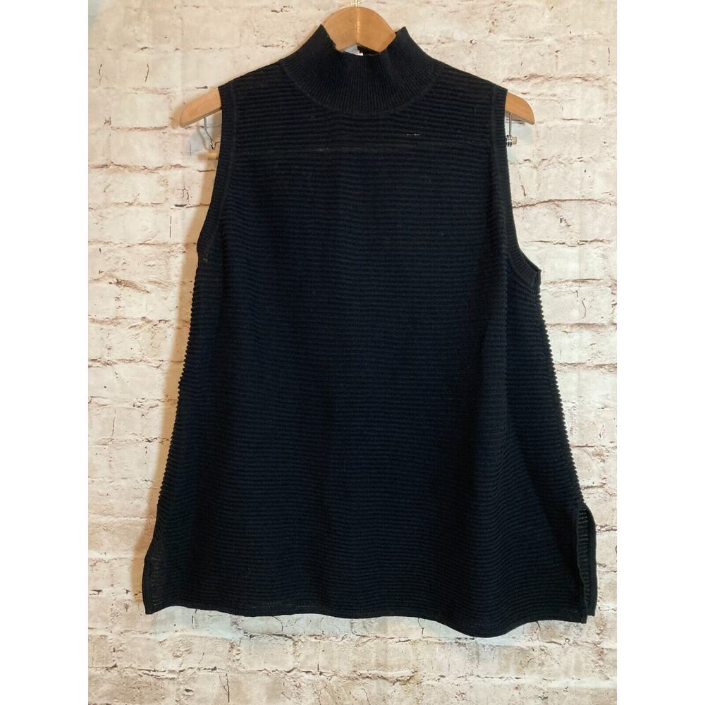 Wynne Layers Top Womens 1X Lagenlook Black Ribbed Semi Sheer Capsule Minimalist‎